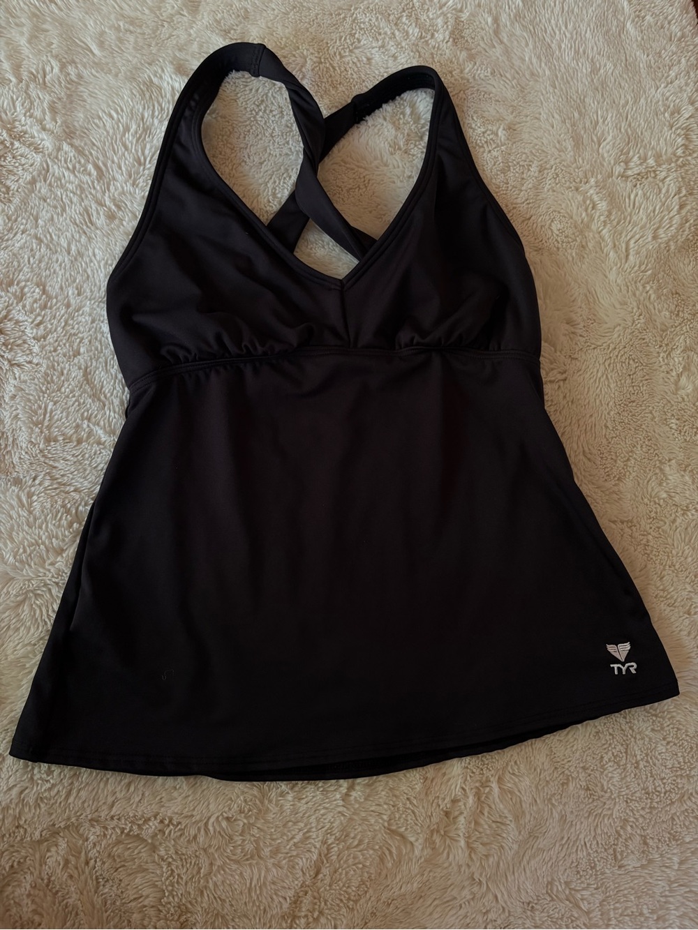 TYR Black Crisscross Swim Tank with Shelf Bra SPF Size 10 Medium